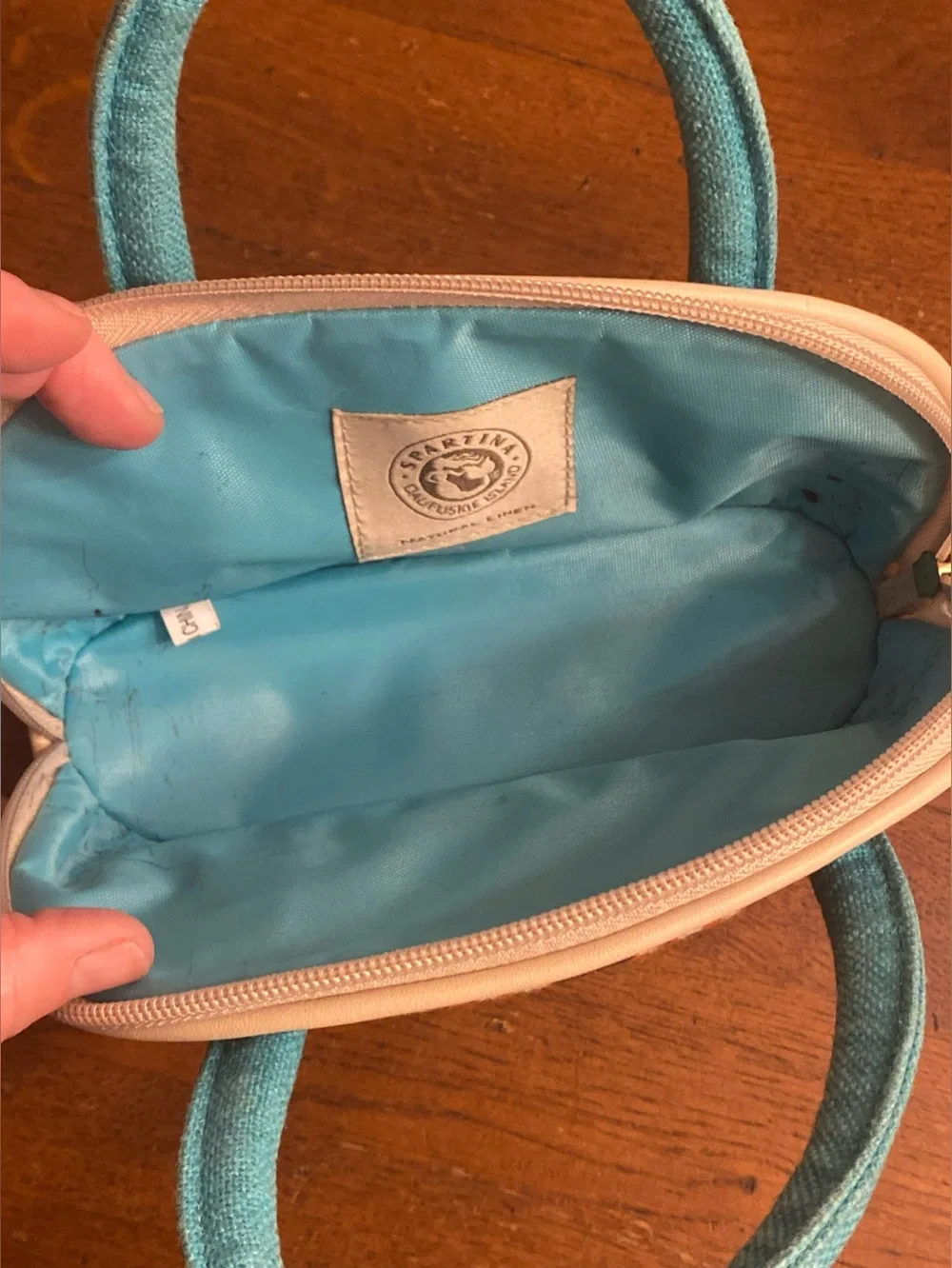 Spartina 449 Mini Cosmetic Pencil Pen Case Bag Satchel Orange Blue Floral
